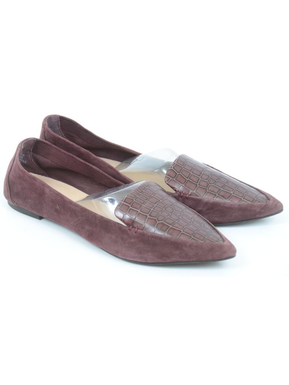 Essex Lane Aleanor Women's 9.5 Leather Burgundy Croc Pointy Toe Loafers Flats